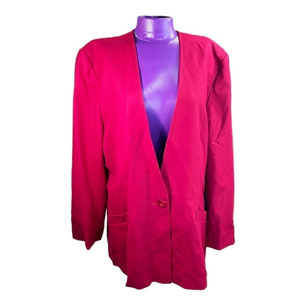 Miss Pendleton vintage berry red single button wool blazer jacket 16